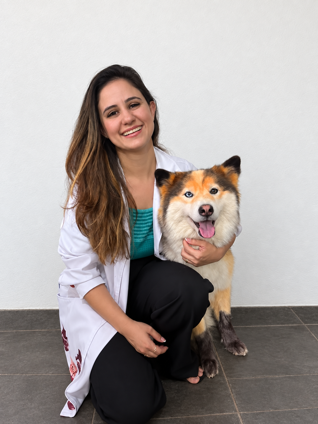 Dra. Joycione Manso sorrindo ao lado de um cão